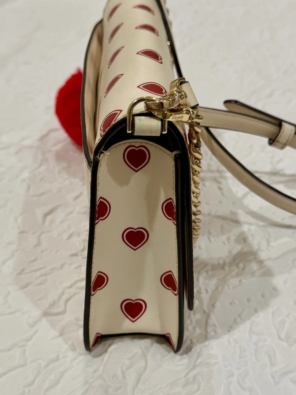 Kate Spade Madison Heart Print Flap Shoulder/Crossbody Bag w/ Cherry Keychain